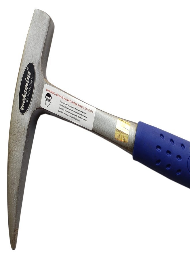 روكسمينز مطرقة جيولوجية Rocksmins FE01b-Blue مدببة، مستوردة، وزنها 900-925 غرام تقريبًا، طولها 12 بوصة، قطعة واحدة بمقبض مطاطي مقاوم للصدمات، مطلية بمعدن، مناسبة للجيولوجيين، وعمال المناجم، والطلاب. - Image 2